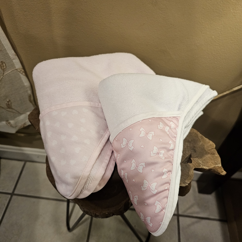 Baby Essentials Pink and White Hooded Towels